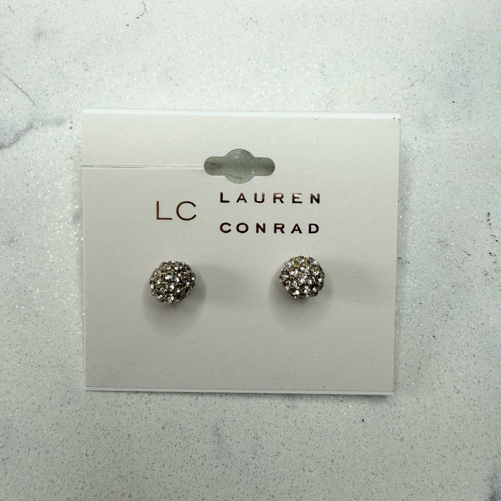 LC Lauren Conrad Gold Tone & Rhinestone Stud Earrings